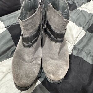 Gray Ankle Boots with Black Accents